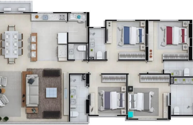 Planta de 150m² do Cartier Residence em Balneário Camboriú, SC