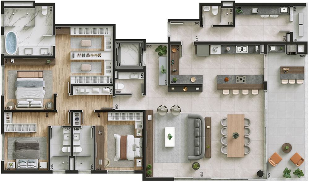 Planta do apartamento de 236 m² do Jardins Artefacto