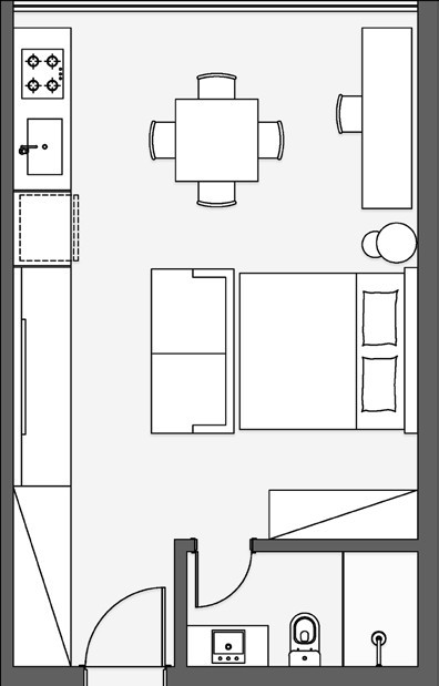 Planta de 43 m² do Futura flat by Housi