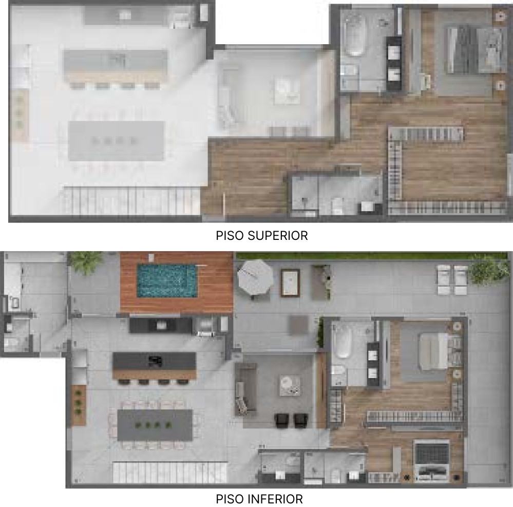 Planta do duplex com piscina do Lagom Jardim